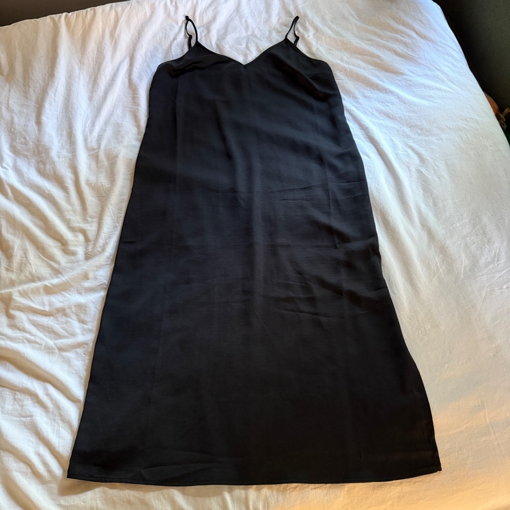 A New Day Black Satin Slip Midi Dress